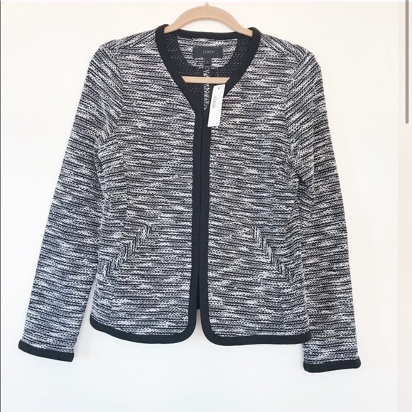 BRAND NEW!! J.Crew Black & White Boucle Cardigan Jacket - Picture 1 of 4